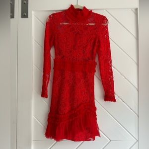 Alexis Red Wilhelmina Lace Mock Neck Mini Dress